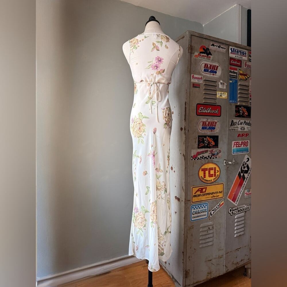 Vintage 90s Floral Slip Maxi Dress | Bias Cut Cream Rose Print Cottagecore | XS - Picture 4 of 10